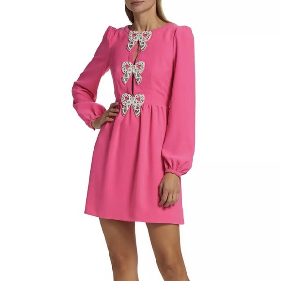Polka Dot Saloni Off The Shoulder Dress Camille Velvet Embellished Bows  Mini Dress In Black  SALONI